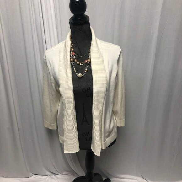 Faded Glory Cardigan Womens Size Large 12 - 14 Cream Open Front Sweater Layering - Picture 1 of 6